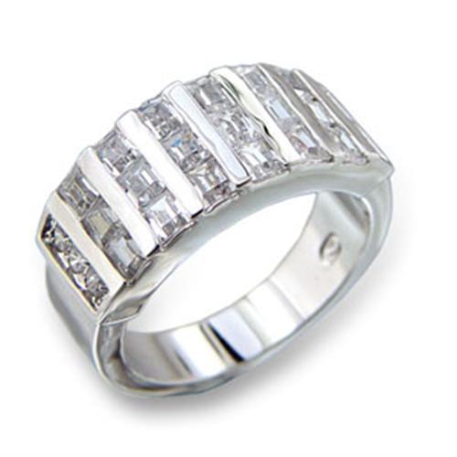 Rhodium brass ring with AAA grade clear CZ gemstone by Turquoise Tiger, showcasing a sparkling, elegant jewelry design.