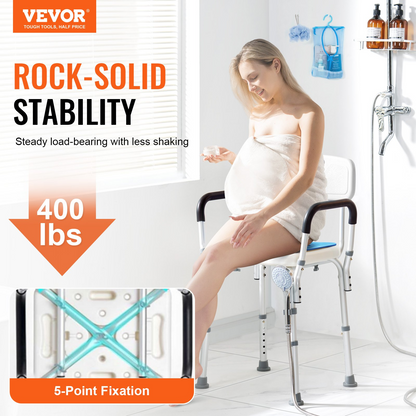 Start2Finish shower chair with back, adjustable height, non-slip legs, suitable for elderly or disabled, supports up to 400 lbs.