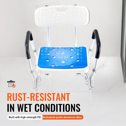 Start2Finish shower chair with back, adjustable height, non-slip bath seat, supports 400 lbs for elderly and disabled users.