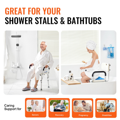 Start2Finish shower chair with back, adjustable height, non-slip bath seat, supports 400 lbs, ideal for elderly or disabled users.
