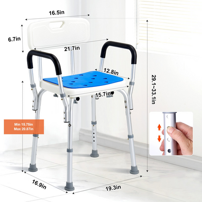 Start2Finish shower chair with back, adjustable height, non-slip bath bench for elderly or disabled, supports up to 400 lbs.