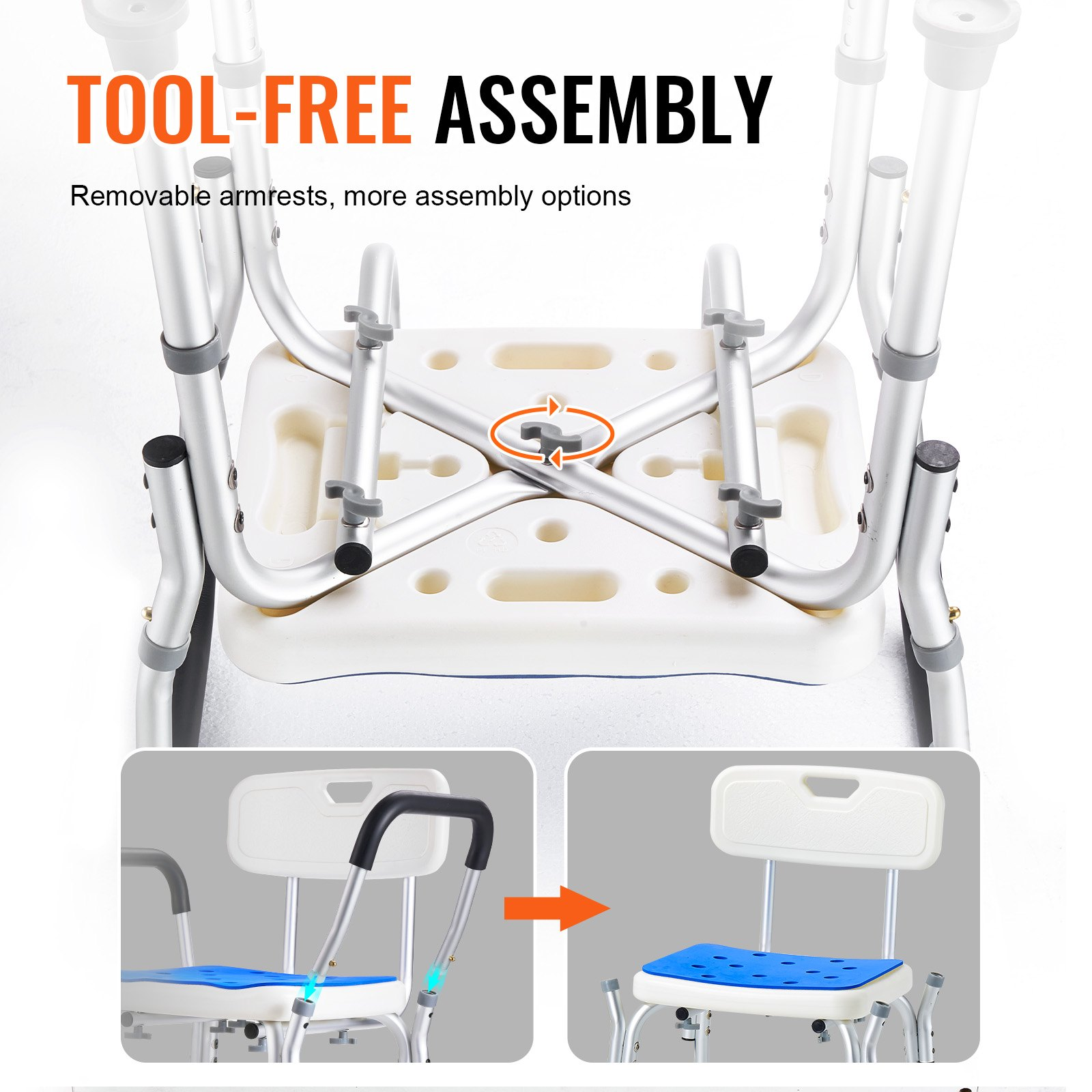 Start2Finish shower chair with back, adjustable height, non-slip legs, and 400 lbs capacity for elderly and disabled users.