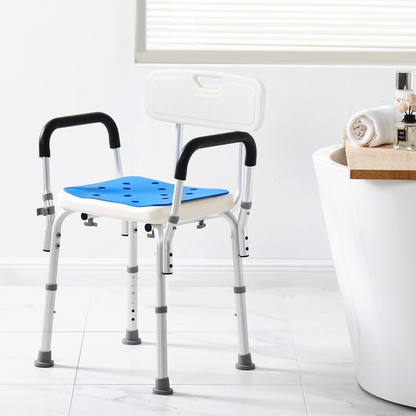 Start2Finish shower chair with back, adjustable height, non-slip bathroom bench, supports up to 400 lbs for elderly and disabled users