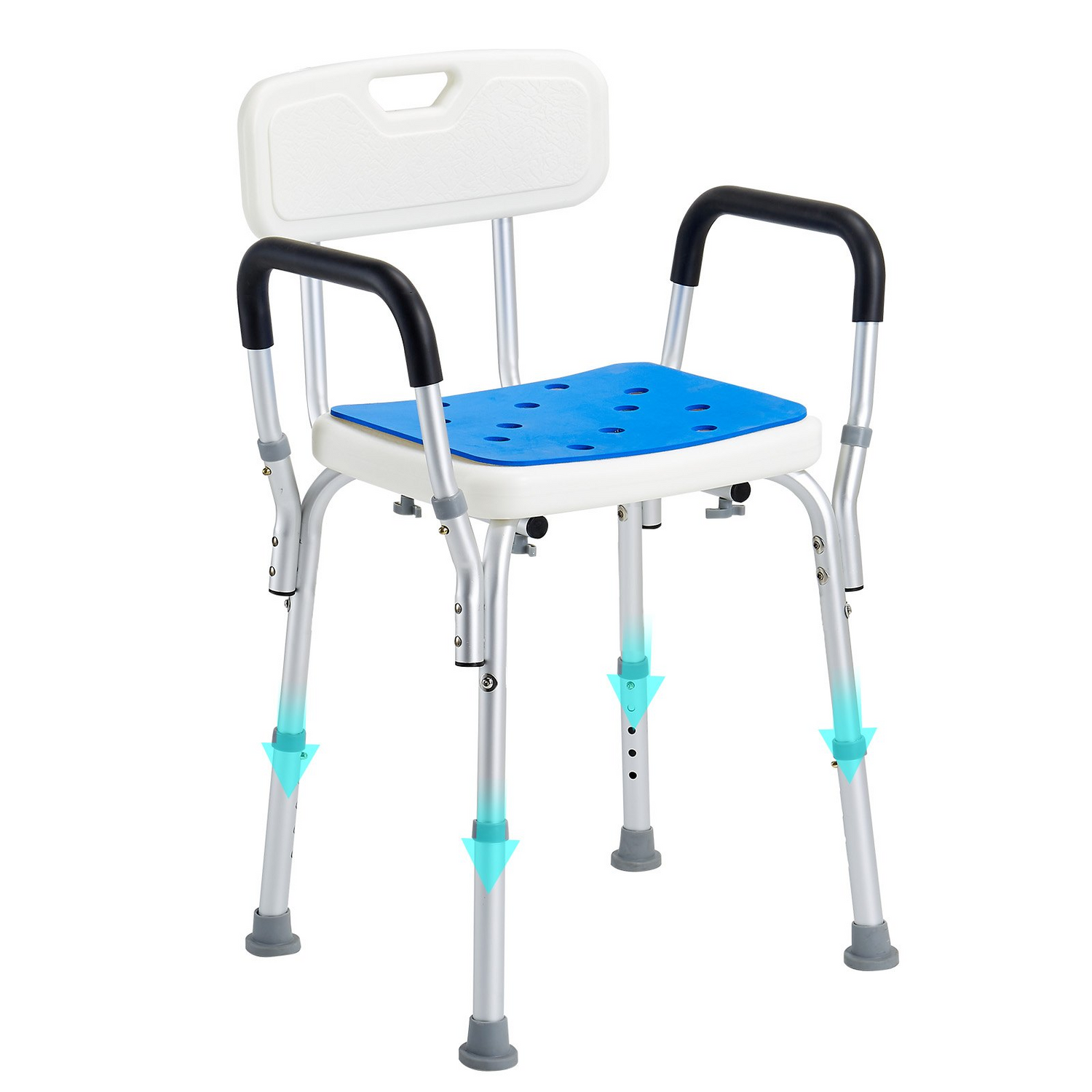 Start2Finish shower chair with back, adjustable height, non-slip bath seat for elderly or disabled, supports up to 400 lbs.