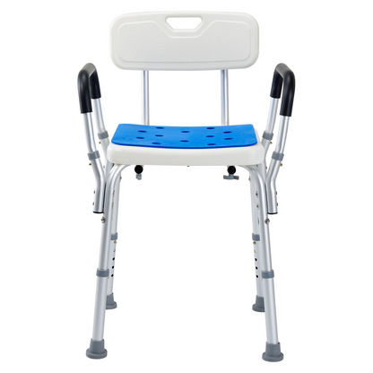 Start2Finish shower chair with back, adjustable height, non-slip bath seat, supports 400 lbs, ideal for elderly and disabled users.