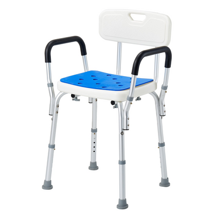 Start2Finish shower chair with back, adjustable height, non-slip bath seat, supports 400 lbs, ideal for elderly and disabled bathing.