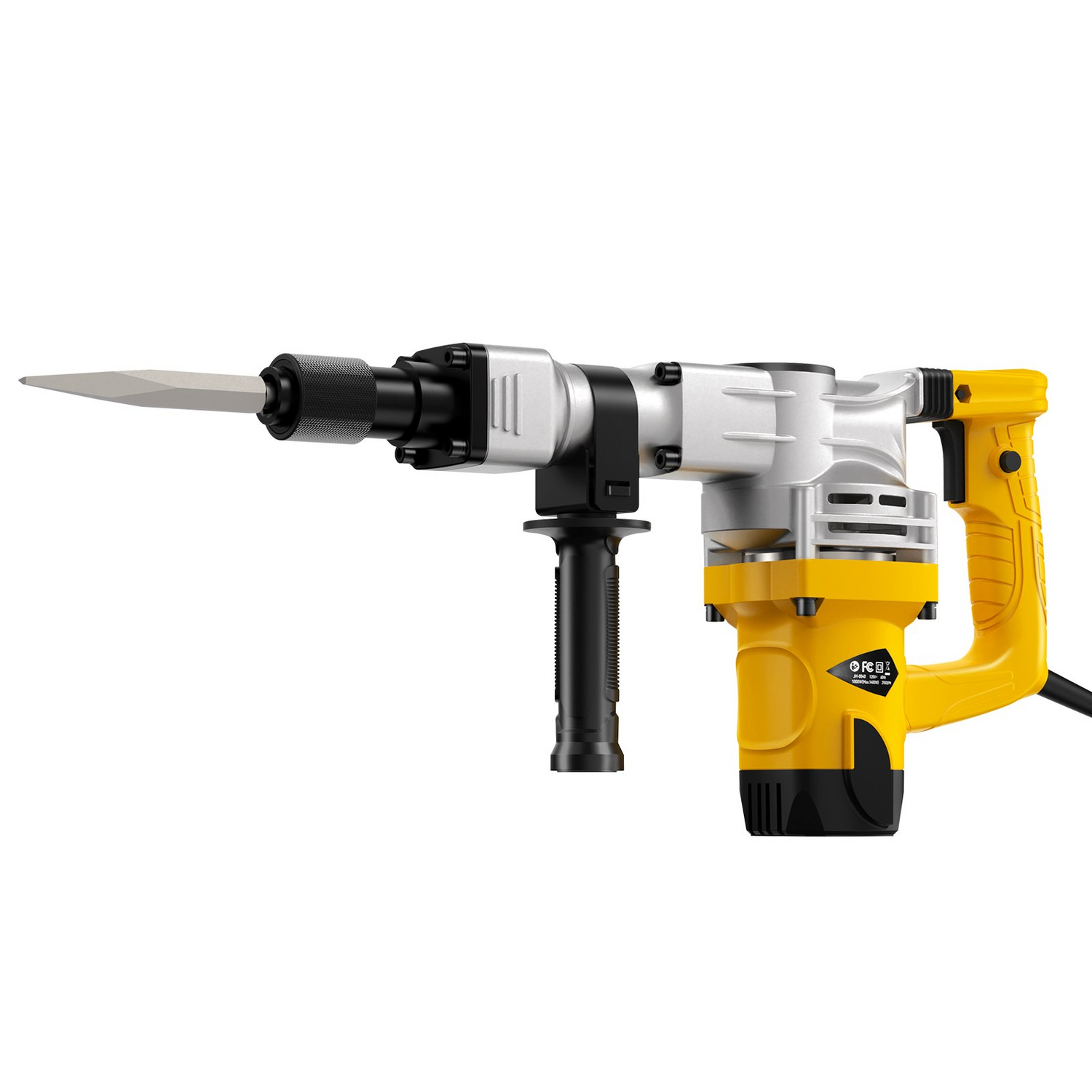 Start2Finish VEVOR Demolition Jack Hammer with 1400W power, chisel attachments, storage case, gloves, and goggles for concrete breaking.