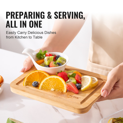 Start2Finish VEVOR 3-piece bamboo cutting board set with juice groove, built-in handle, food-grade oil, ideal for chopping and serving.