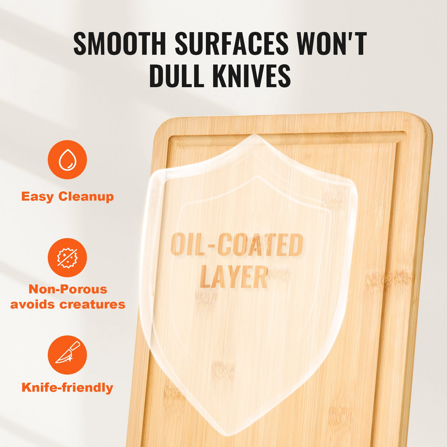 Set of three bamboo cutting boards with juice grooves, built-in handles, and food-grade oil finish for chopping, serving, and display.