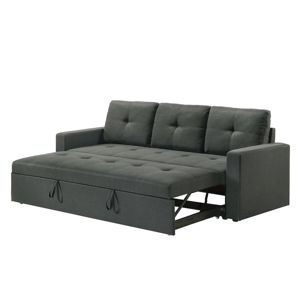 Dark gray fabric sleeper sofa with tufted cushions, 83.5 inches wide, from Start2Finish, featuring a modern and comfortable design.