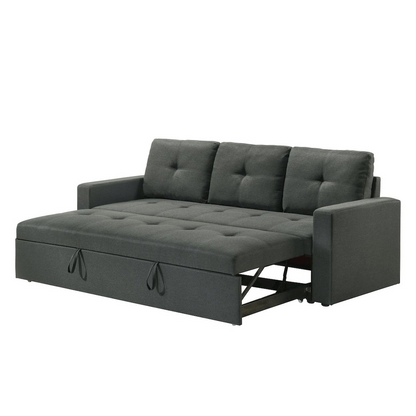 Dark gray fabric sleeper sofa with tufted cushions, 83.5 inches wide, from Start2Finish, featuring a modern and comfortable design.