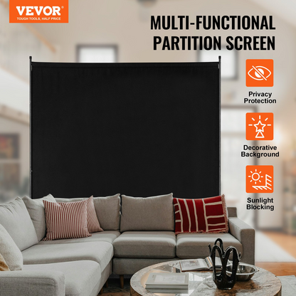 Start2Finish black single-panel room divider, 6ft freestanding privacy screen for office or bedroom room separation.