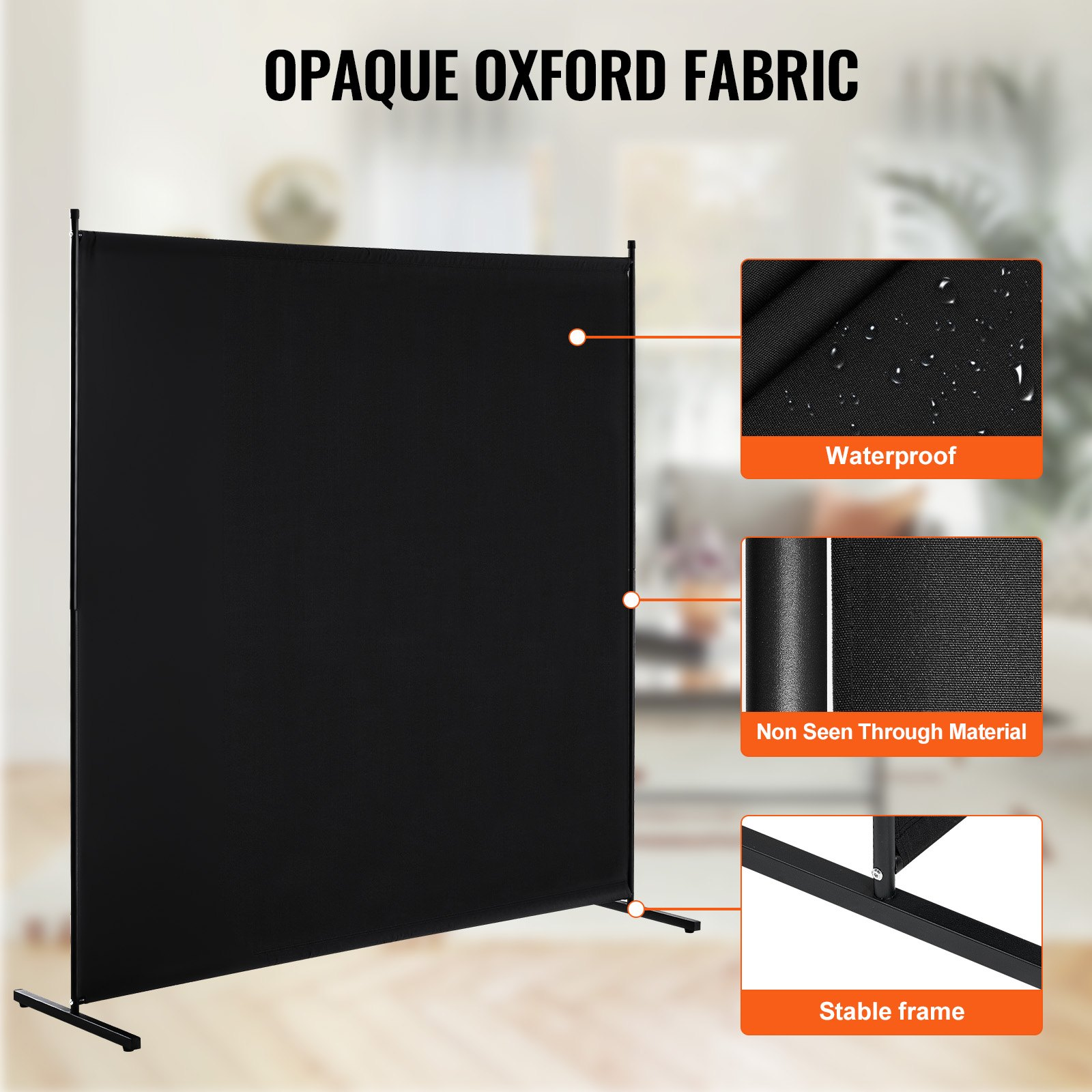 Start2Finish black single panel room divider, 6ft privacy screen for indoor room separation, freestanding partition for office or bedroom.