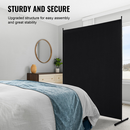 Start2Finish black single-panel room divider, 6ft freestanding privacy screen for office or bedroom room separation.