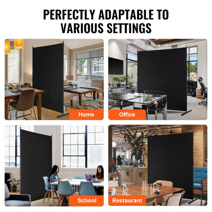 Black VEVOR single panel room divider, 6ft high privacy screen for indoor room separation, freestanding partition for office or bedroom.