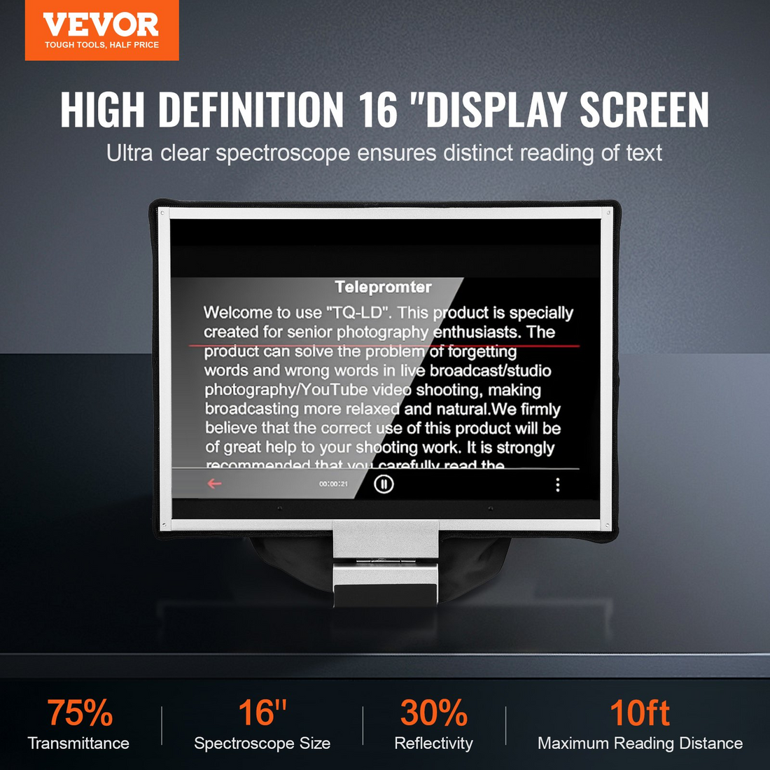 Start2Finish VEVOR 16-inch aluminum teleprompter with adjustable angle, remote control, suitable for YouTube, Twitch, Zoom, DSLR recording