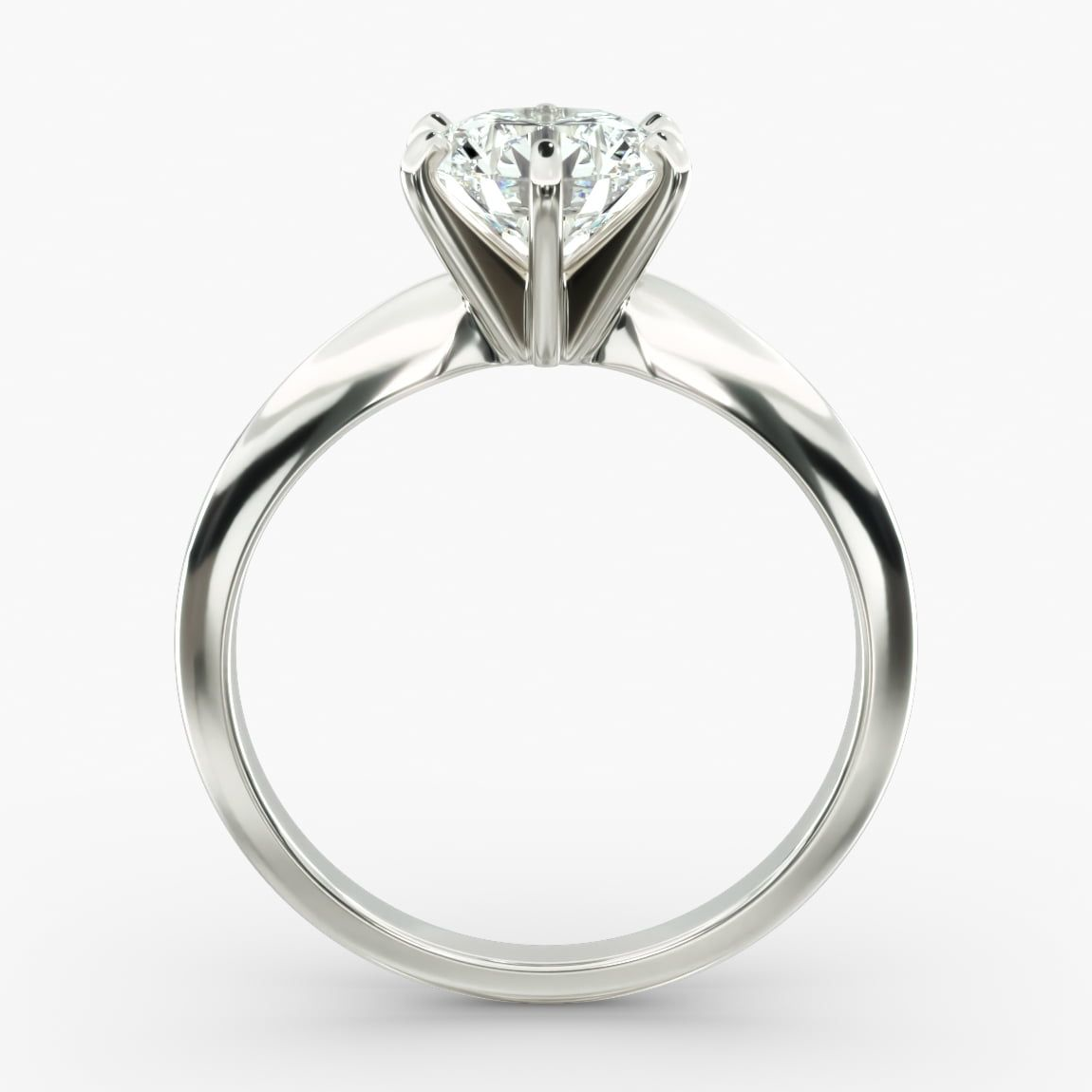 Round lab-grown diamond solitaire engagement ring with six prongs in 14K white gold, featuring F-VS clarity, 3.00 CTW AGI certified.