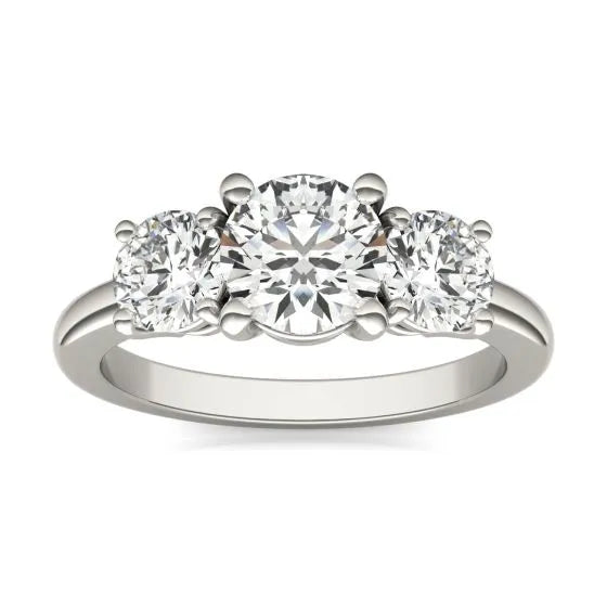 Start2Finish 2 CTW AGI certified lab-grown diamond three-stone engagement ring in 14K yellow or white gold, with G-VS diamonds.