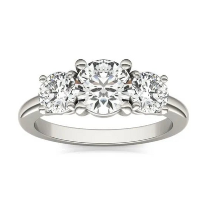 Start2Finish 2 CTW AGI certified lab-grown diamond three-stone engagement ring in 14K yellow or white gold, with G-VS diamonds.
