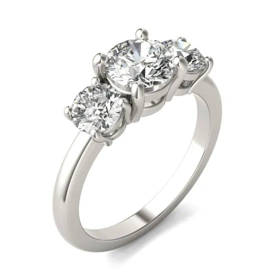 Start2Finish 2 CTW AGI Certified Lab Grown Diamond three stone engagement ring in 14K yellow or white gold with G-VS diamonds.