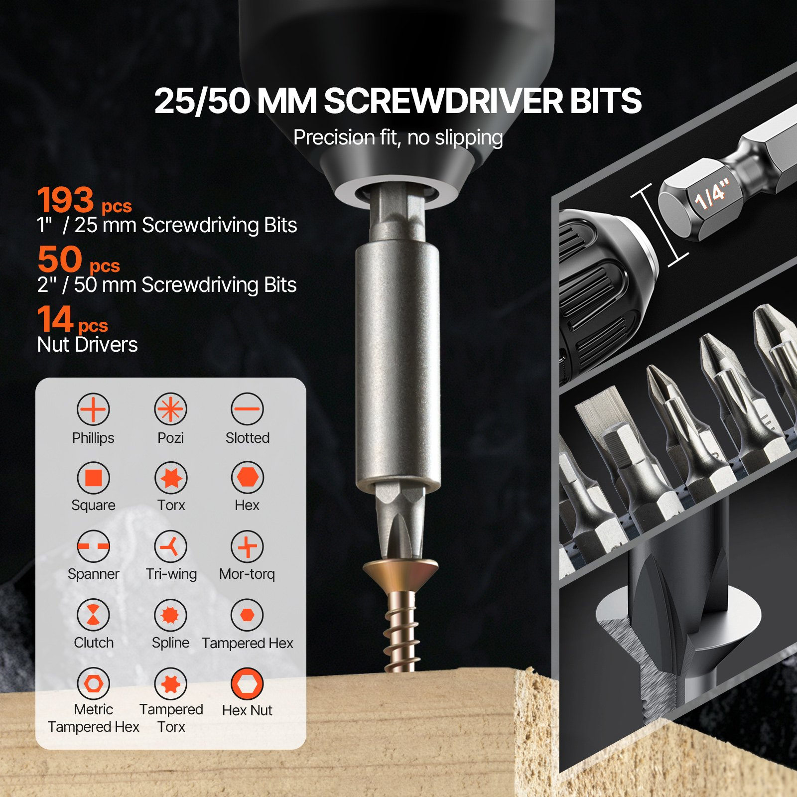 Start2Finish VEVOR 318-piece drill bit and screwdriver set with organized case for wood, metal, cement drilling and screw driving.