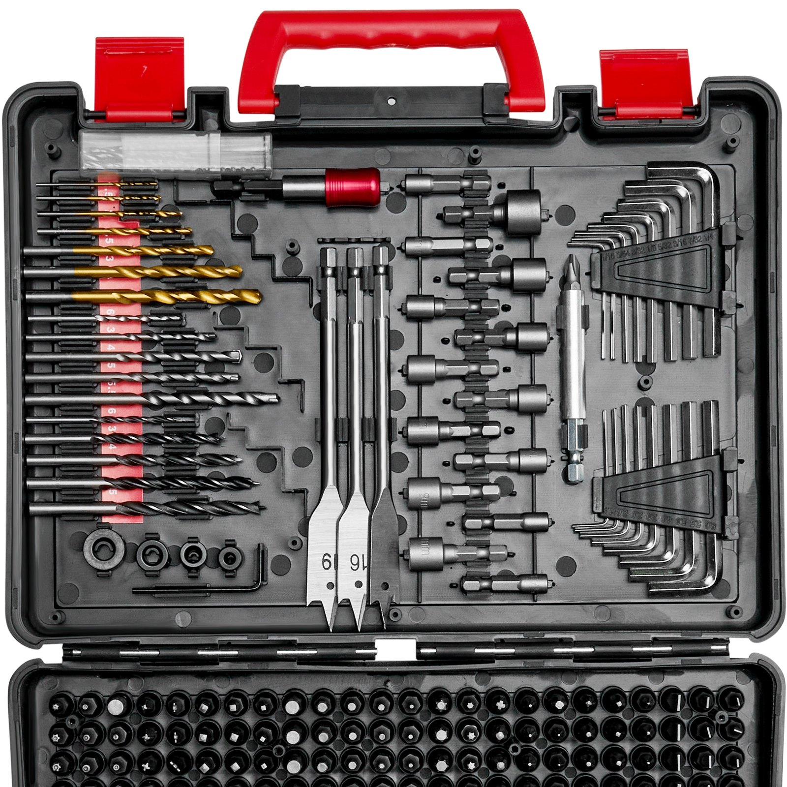 Start2Finish VEVOR 318-piece drill and driver bit set in organized carrying case for wood, metal, cement drilling, and screw driving.
