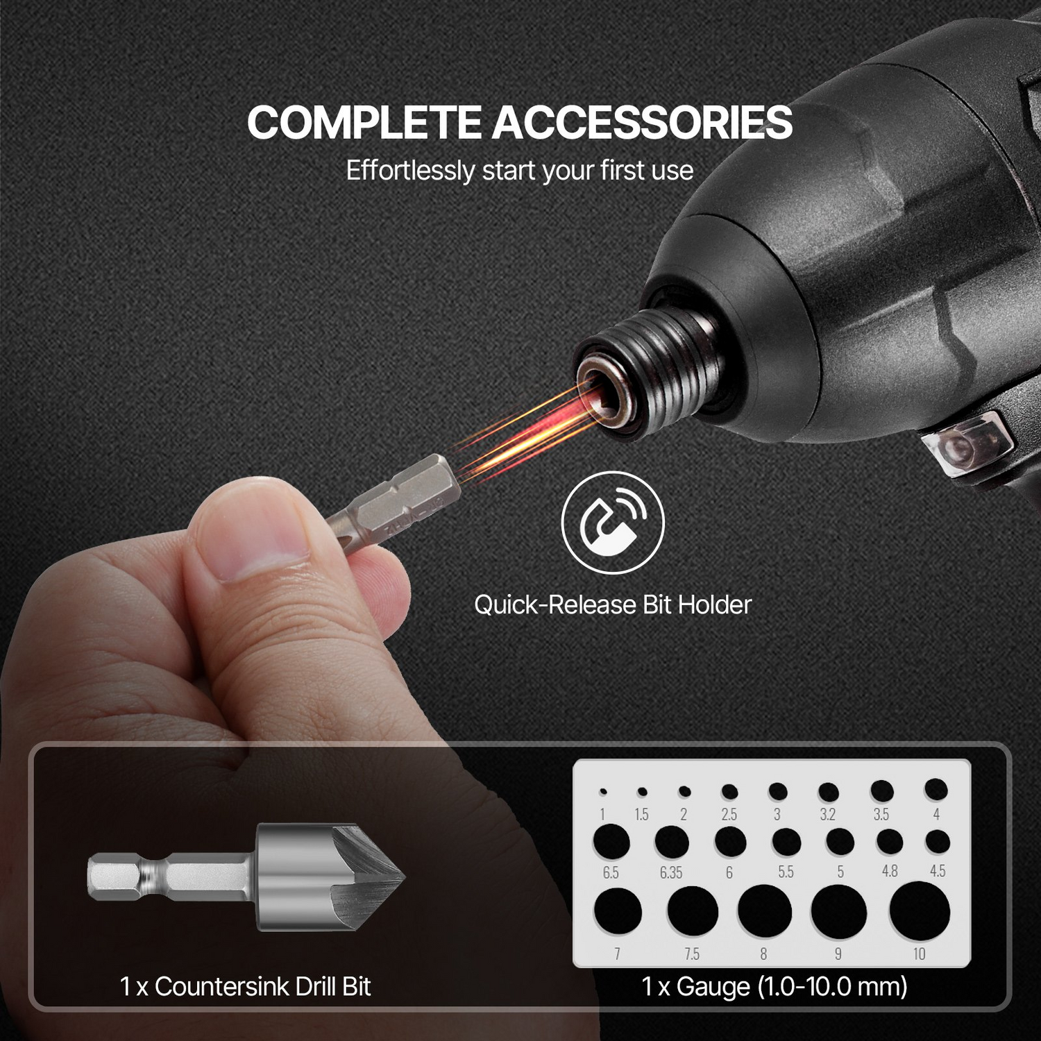 Start2Finish VEVOR 101-piece drill bit and screwdriver set with assorted bits in an organized carrying case for wood, metal, and cement.