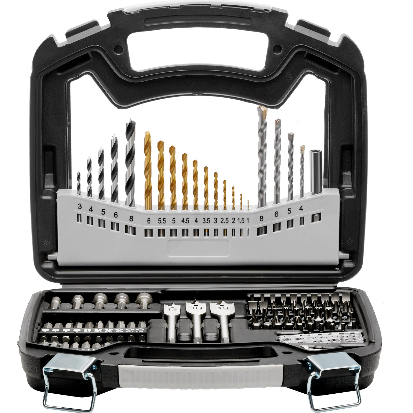 Start2Finish VEVOR 101-piece drill and driver bit set with organized case, suitable for wood, metal, cement drilling, and screw driving.