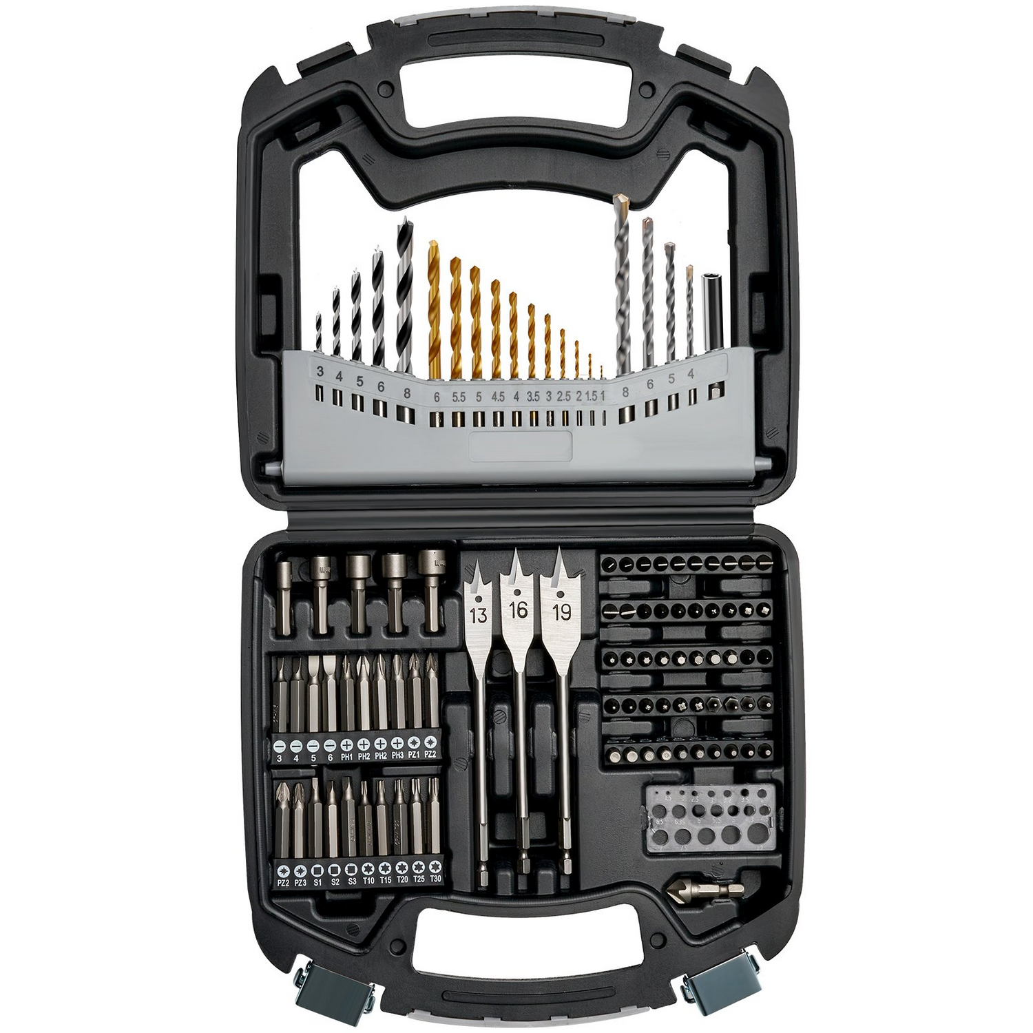 Start2Finish VEVOR 101-piece drill bit and screwdriver set with organized carrying case for wood, metal, cement drilling and screw driving.