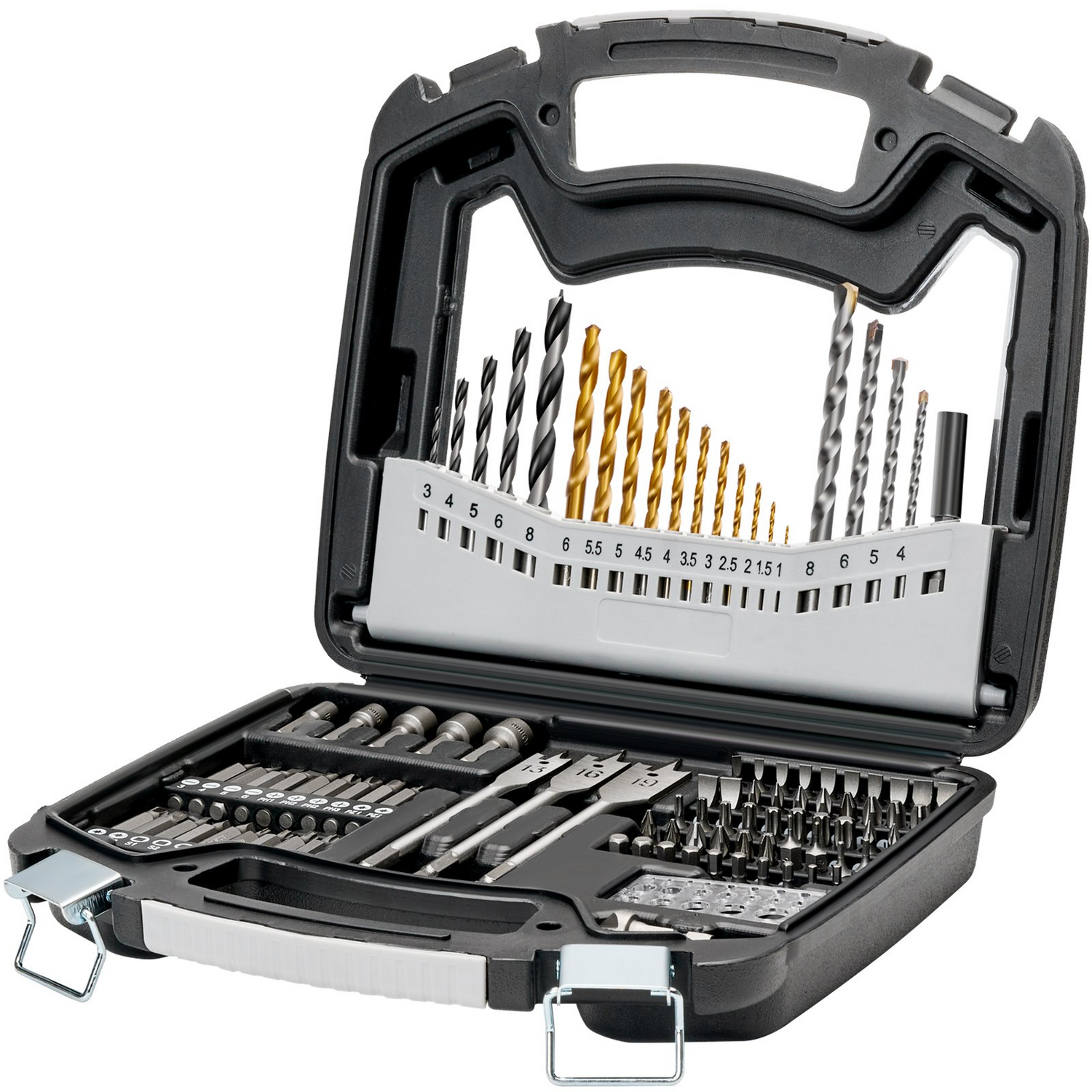 Start2Finish VEVOR 101-piece drill bit and screwdriver bit set with organized carry case for wood, metal, cement drilling and screw driving.