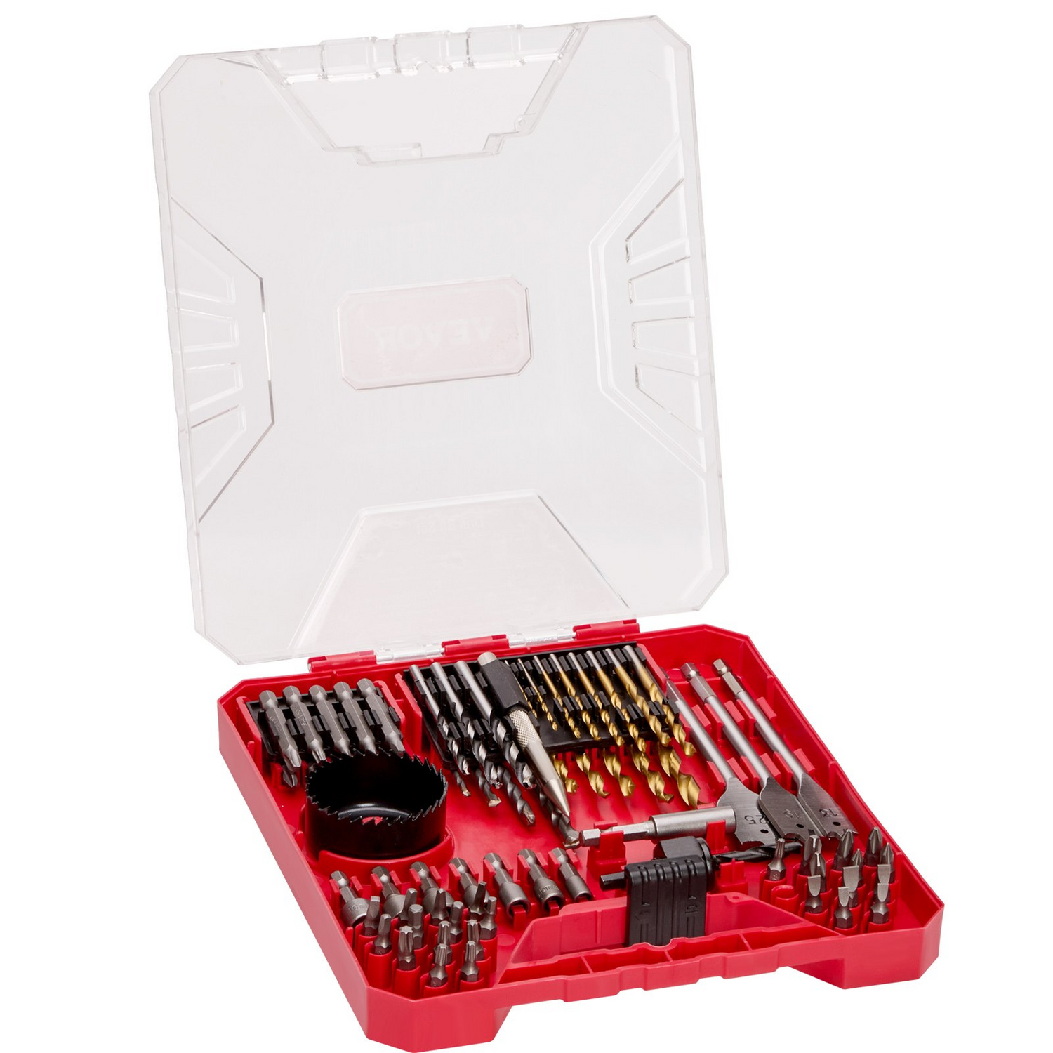 Start2Finish VEVOR 70-piece drill and driver bit set with assorted bits for wood, metal, cement in organized carrying case.