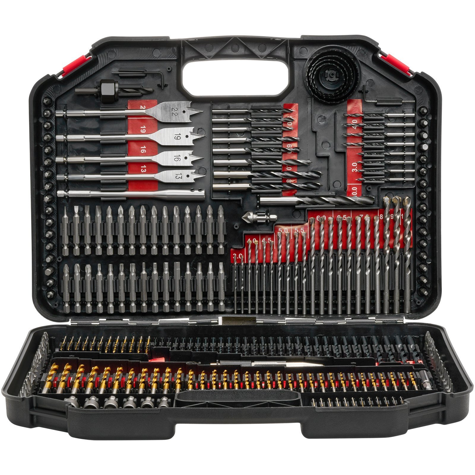 Start2Finish VEVOR 246-piece drill bit and screwdriver bit set in carrying case for wood, metal, cement drilling and screw driving.