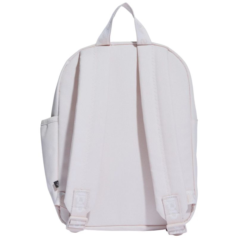 Adidas Adicolor Classic Small Backpack with adjustable straps, front zip pocket, and logo detail on black fabric.