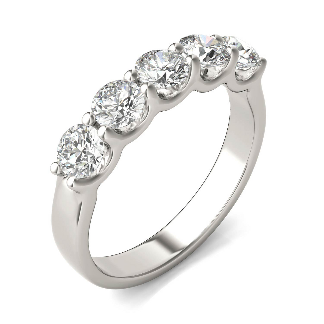 Start2Finish 1.25 CTW round lab-grown diamond anniversary band in 14K white gold over sterling silver, showcasing five sparkling stones.