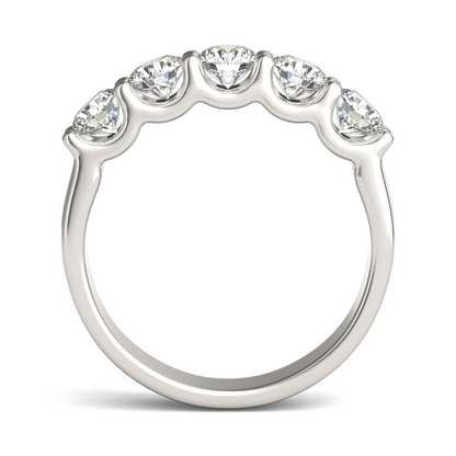 Start2Finish 1.25 CTW round lab-grown diamond five-stone anniversary band in 14K white gold over sterling silver with E/F-VS clarity.