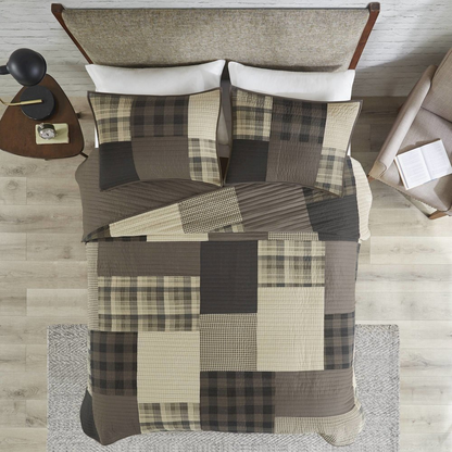 Start2Finish Winter Hills oversized cotton quilt set in tan, showing the quilt&
