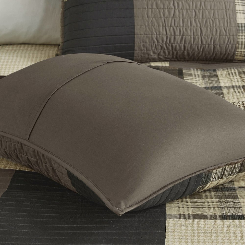 Start2Finish Winter Hills oversized cotton quilt set in tan with plush, textured fabric and matching pillow shams on a neatly made bed.