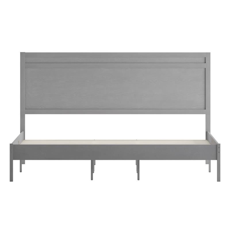Modern king size wooden platform bed with headboard from Start2Finish, showcasing the sleek design and sturdy wooden frame.