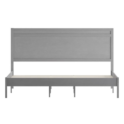 Modern king size wooden platform bed with headboard from Start2Finish, showcasing the sleek design and sturdy wooden frame.