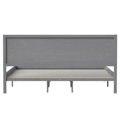 Modern King size wooden platform bed with headboard by Start2Finish, showcasing a sleek design and sturdy wooden frame.