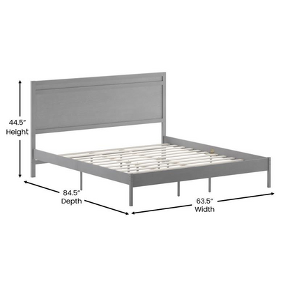 Modern king size wooden platform bed with headboard by Start2Finish, showcasing a sleek, sturdy design with a natural wood finish.