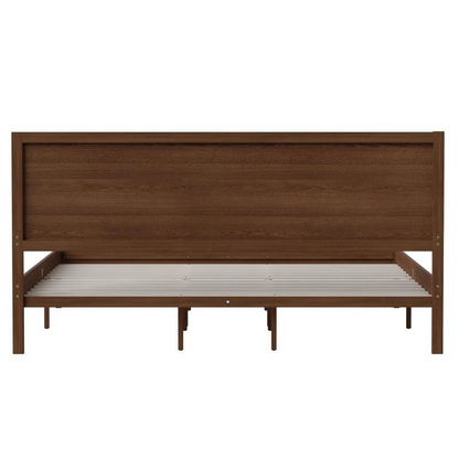 Modern king size wooden platform bed with headboard from Start2Finish, featuring a sleek design and sturdy wooden frame.