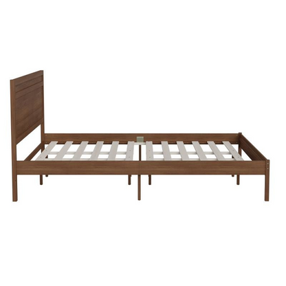 Modern king size wooden platform bed with headboard from Start2Finish, showcasing natural wood grain and sleek design.