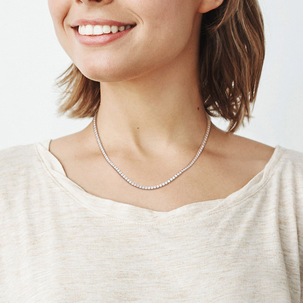 Start2Finish 12.5 ct. DEW Created Moissanite Tennis Necklace with sparkling stones in six sizes, elegant jewelry for special occasions.