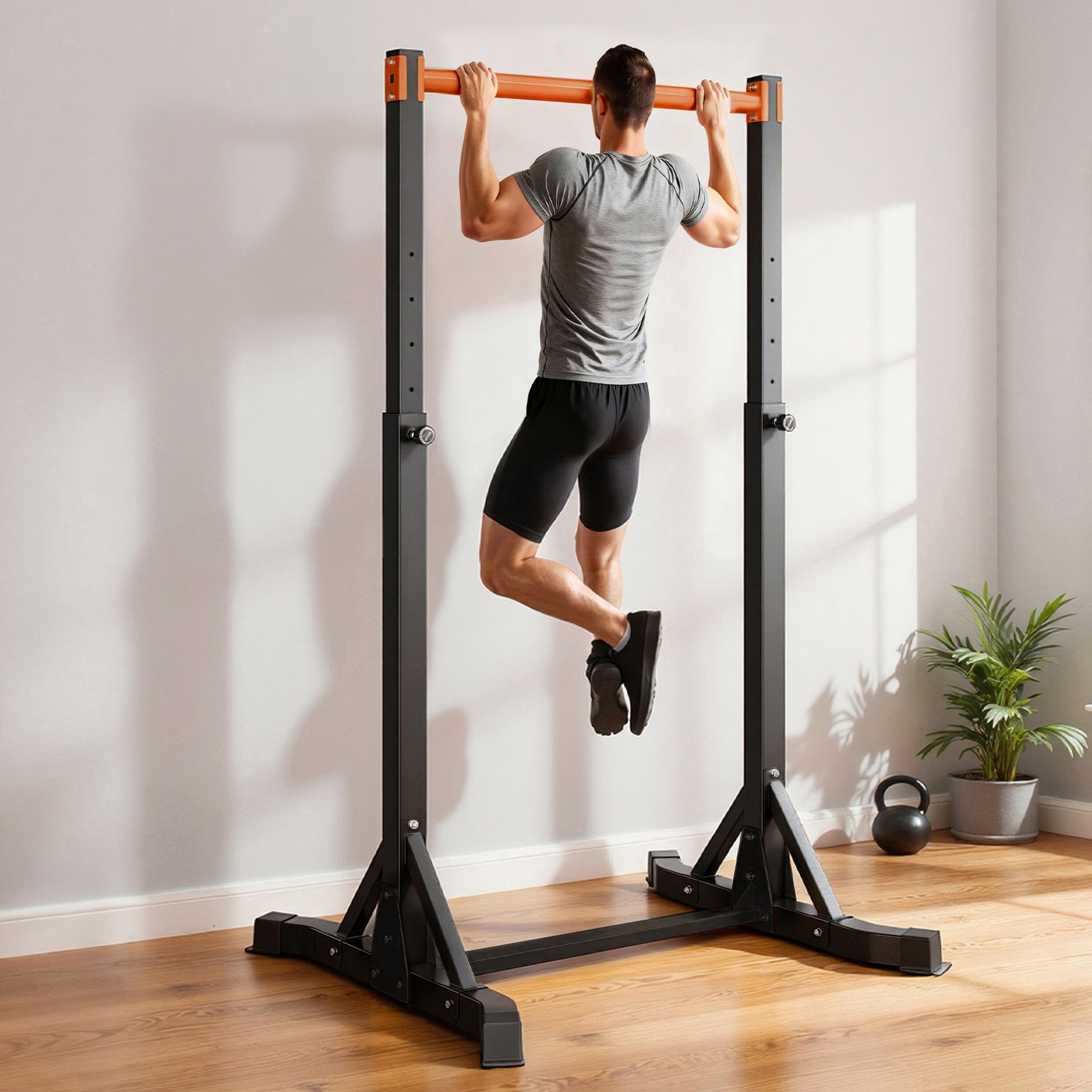 Start2Finish VEVOR portable pull-up bar with H-frame, heavy-duty steel, 8 height levels, suitable for arms, back, and chest workouts.