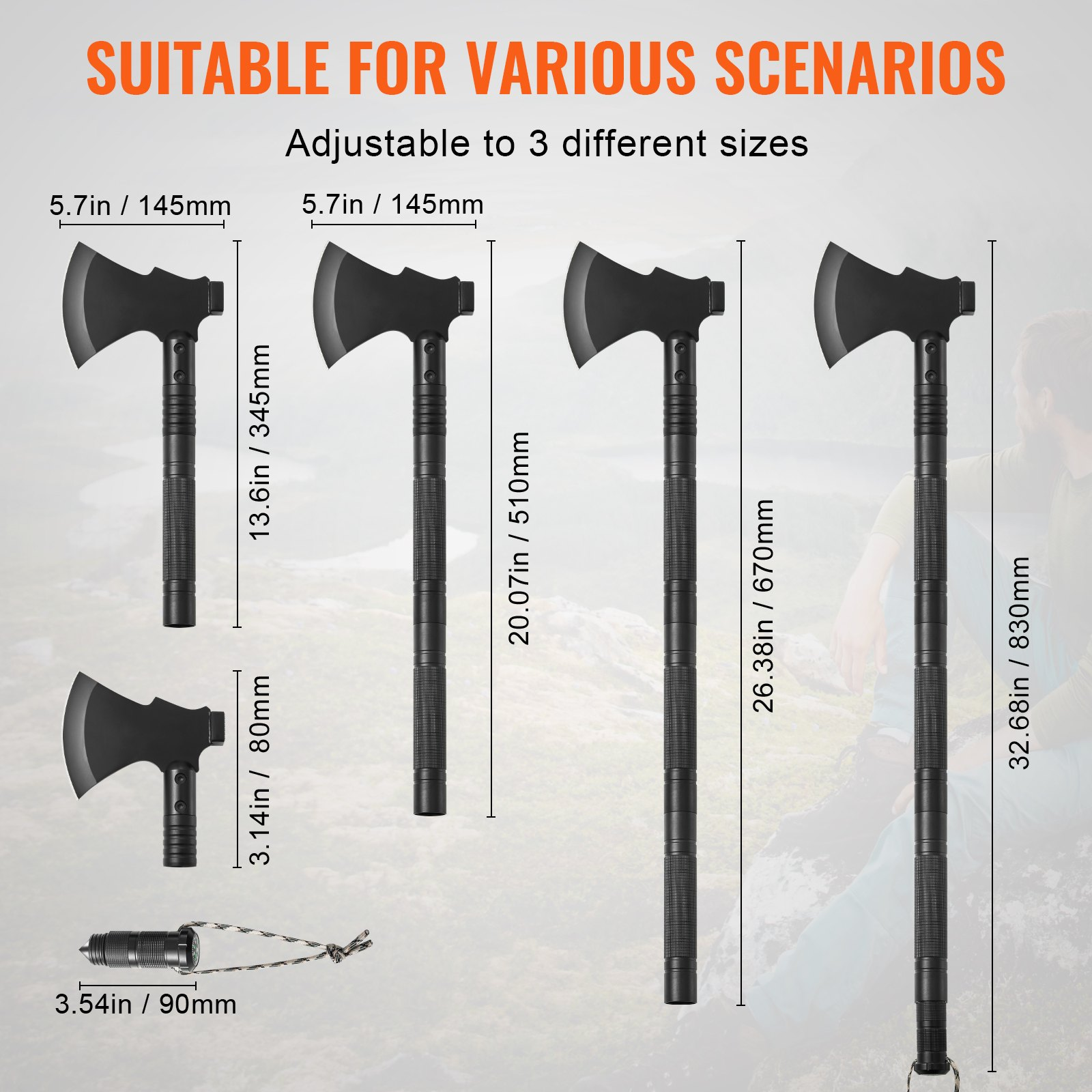 Start2Finish VEVOR survival shovel and axe combo, 16-in-1 camping folding tool with stainless steel tactical design for outdoor survival.