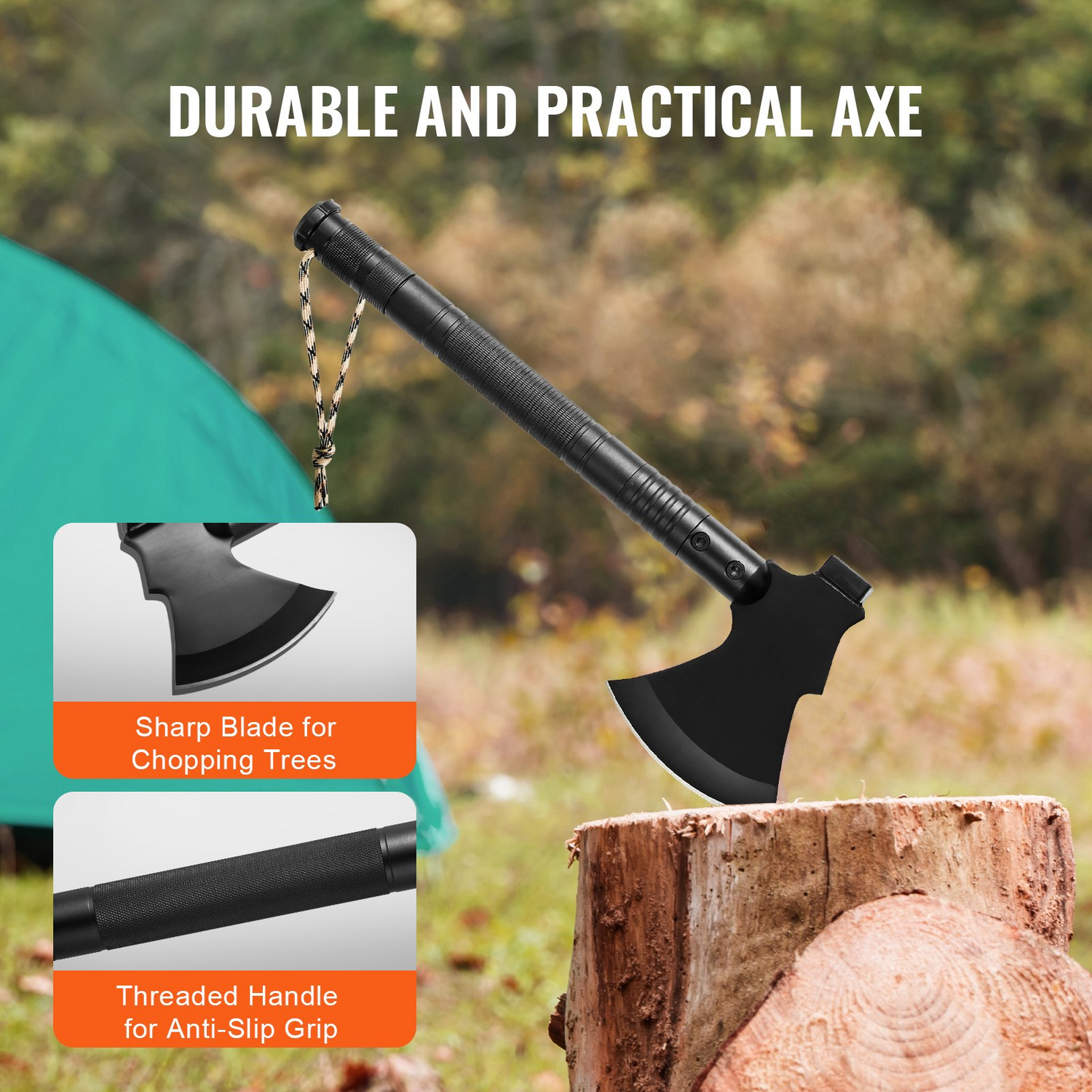 Start2Finish VEVOR survival shovel and axe combo with foldable 16-in-1 camping tool, stainless steel tactical emergency gear for camping.