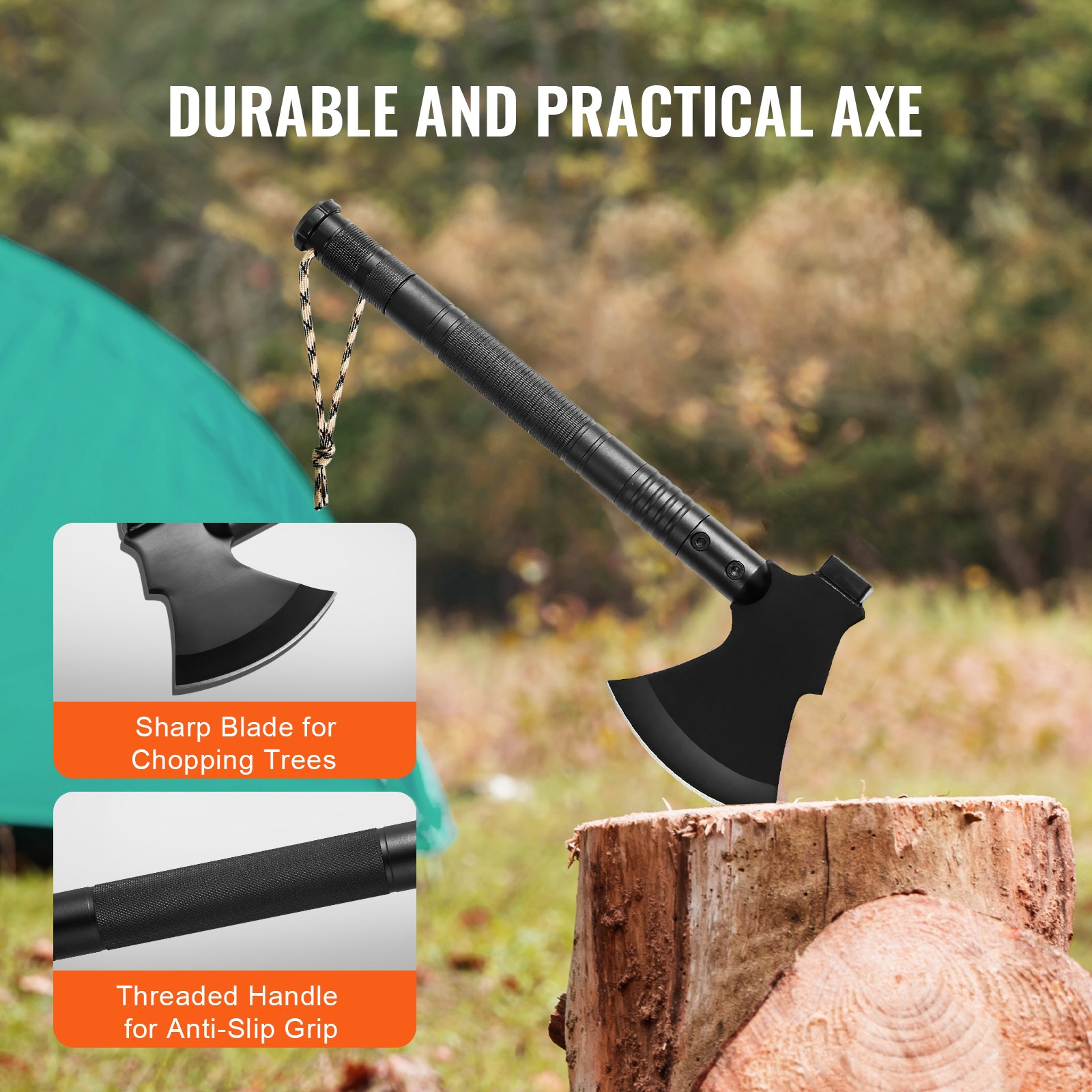 Start2Finish VEVOR survival shovel and axe combo with foldable 16-in-1 camping tool, stainless steel tactical emergency gear for camping.