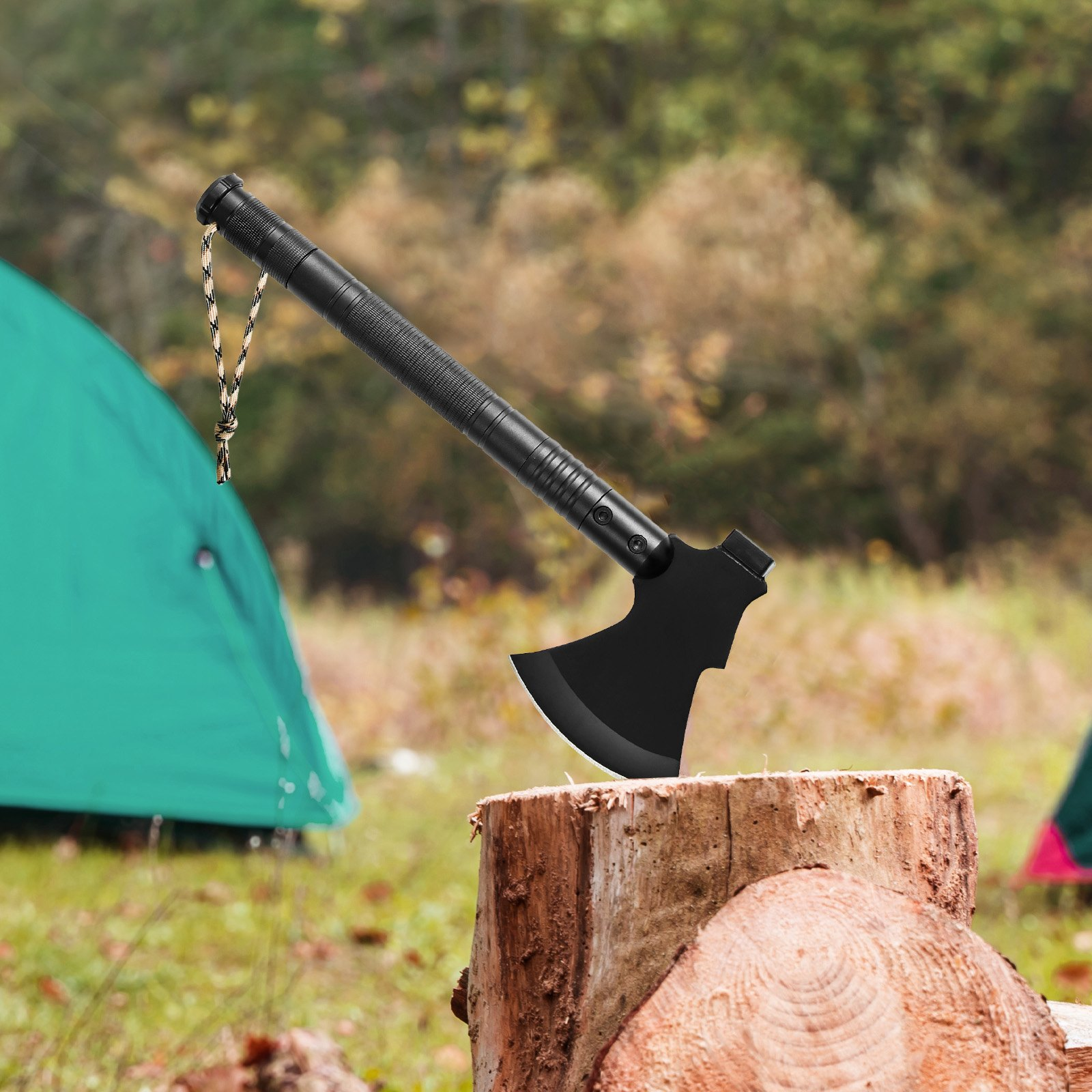 Start2Finish VEVOR 16-in-1 survival shovel and axe combo, stainless steel tactical folding tool for camping and emergency outdoor use.