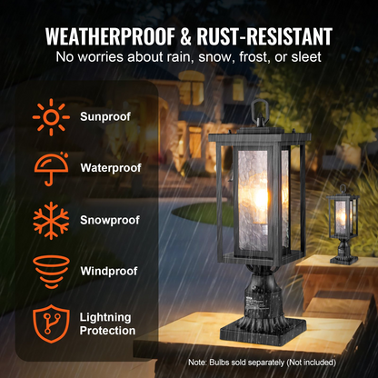Start2Finish VEVOR dusk to dawn outdoor post lights with glass shades, waterproof lamps for patios, gardens, and pathways.